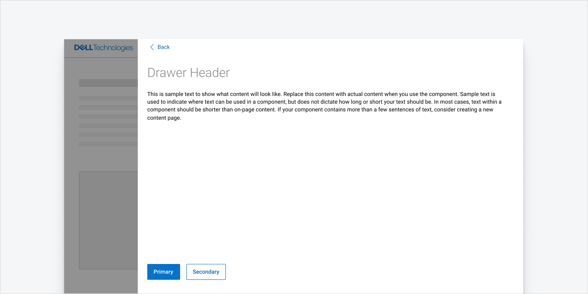 Drawer component with text.