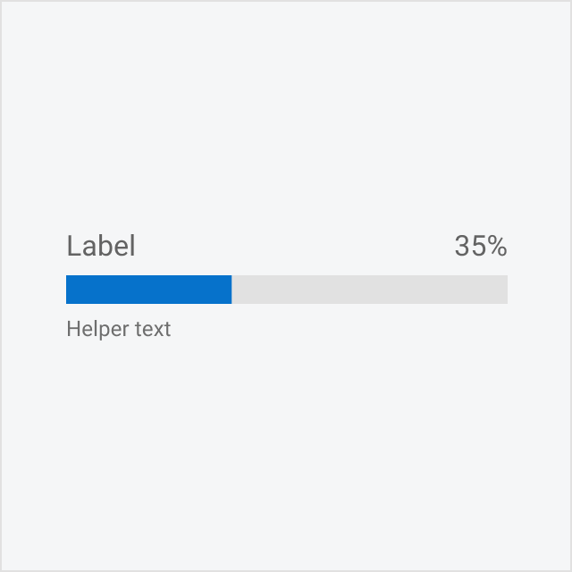 Large, determinate progress bar with label, helper text, and percentage.
