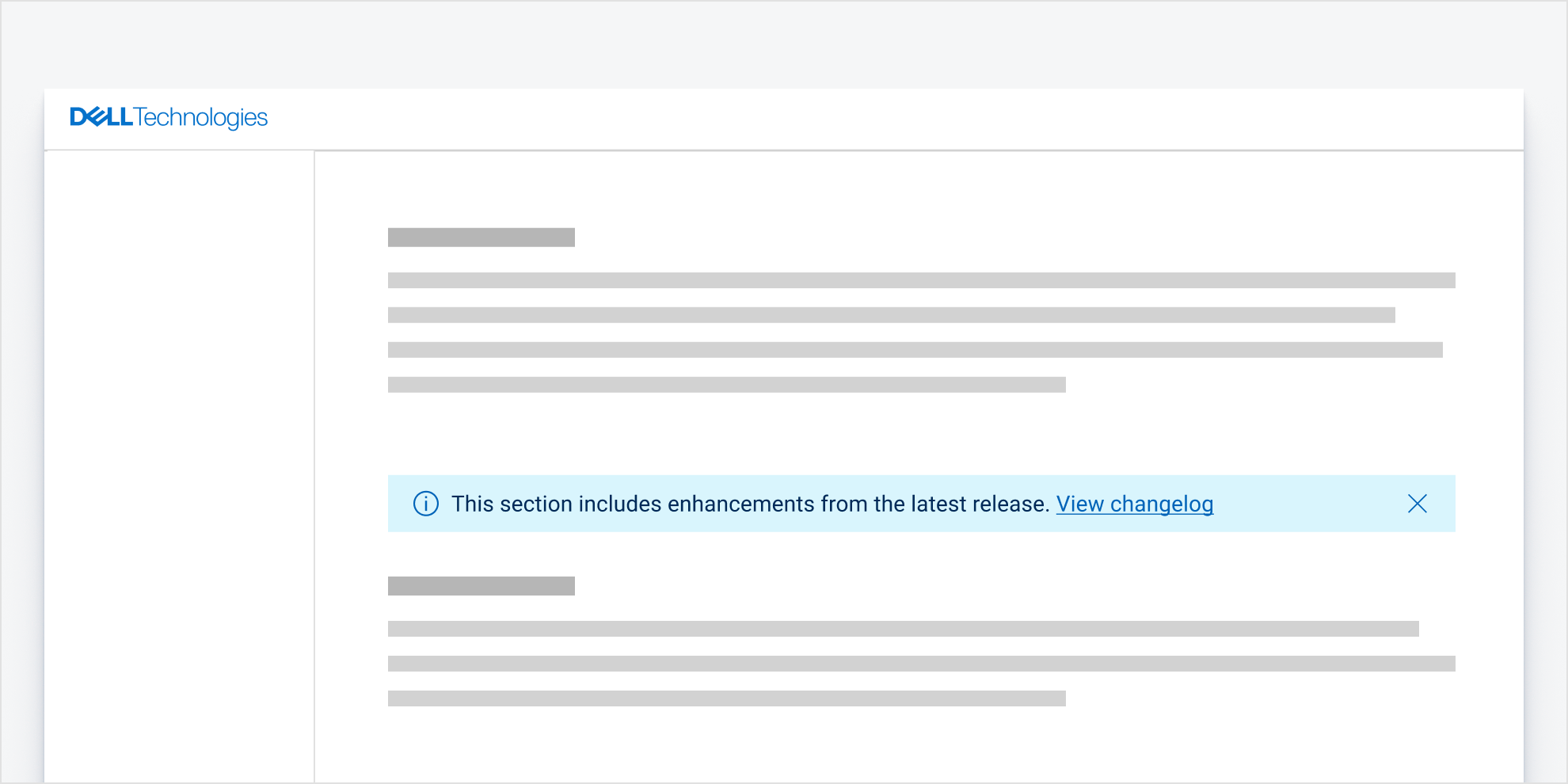 Contextual message bar within a documentation reads, “This section includes enhancements from the latest release.” Link shown: “View changelog”.