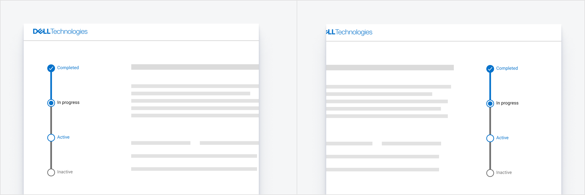 Two examples of vertical progress tracker shown to the left of on-page content and to the right.