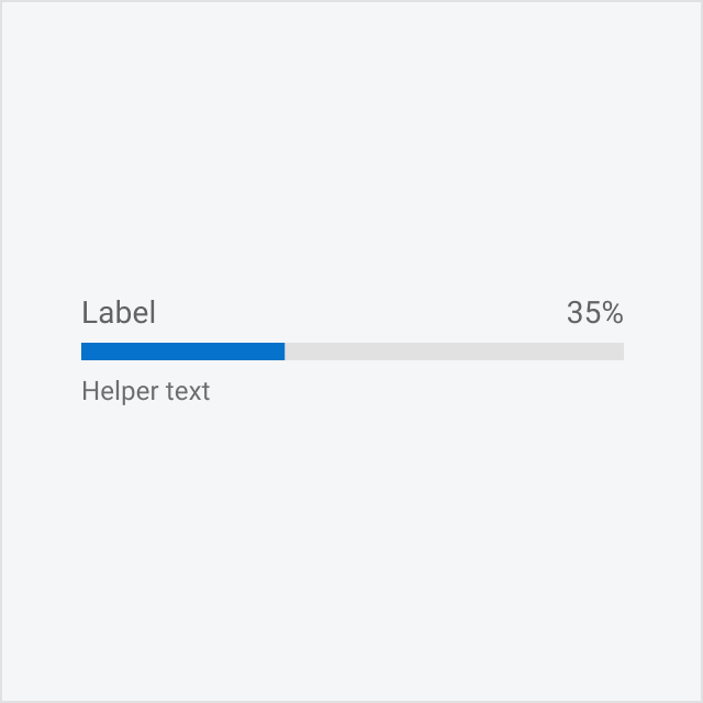 Medium determinate progress bar with label, helper text, and percentage.