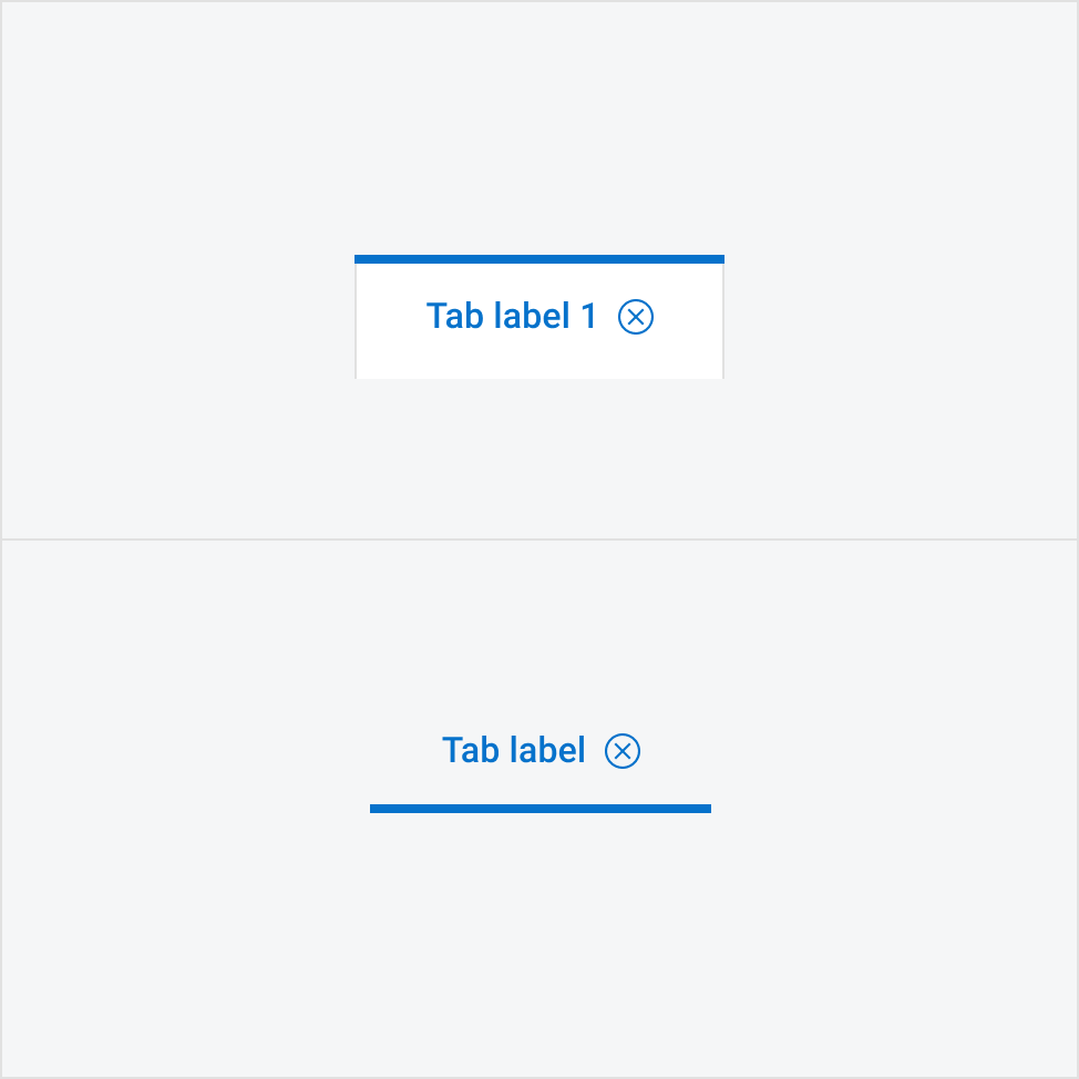 Inline and contained tabs with icons after the tab label.