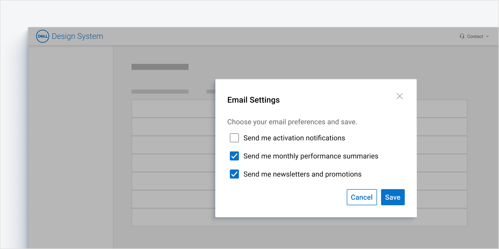 Checkbox group for email settings.