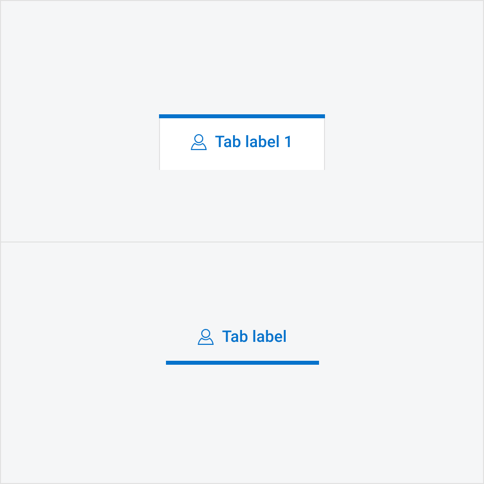 Inline and contained tabs with icons before the tab label.
