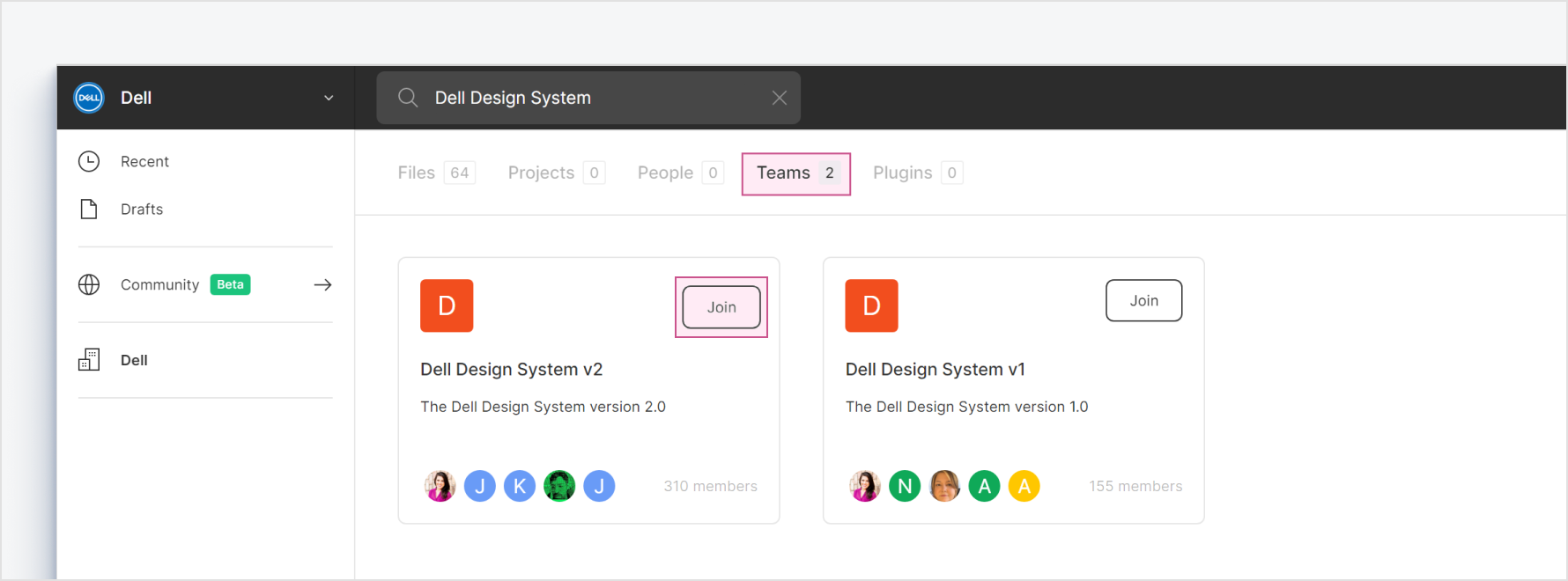 Figma screen highlighting the Teams and Join links