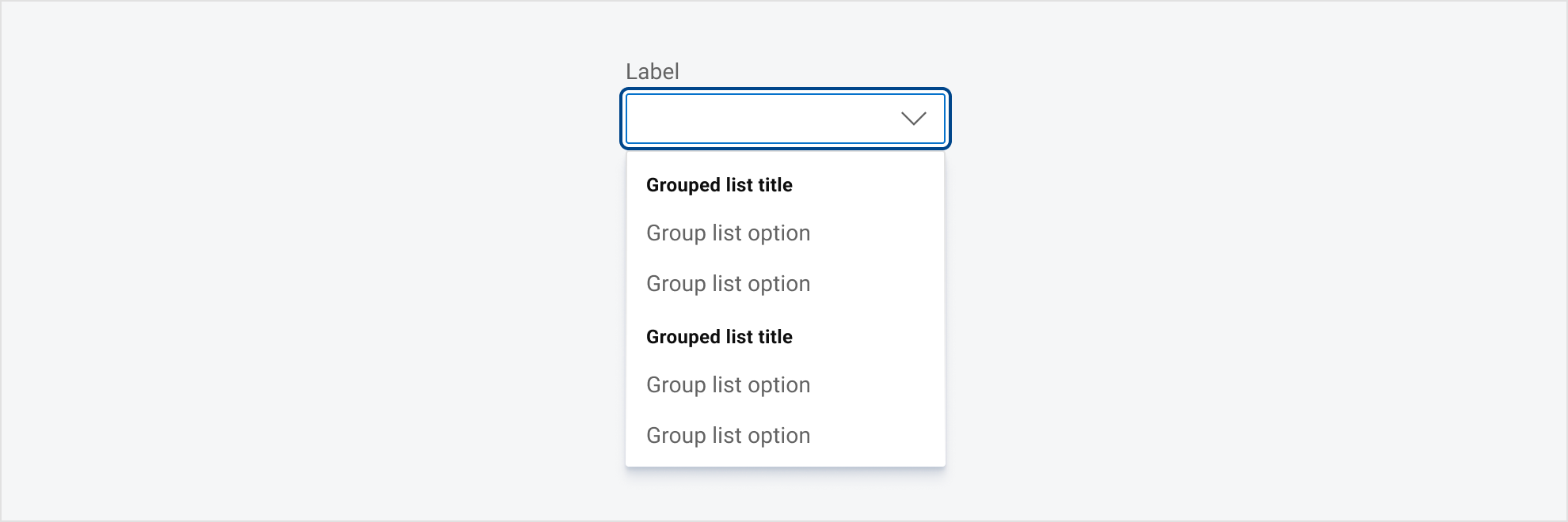 A dropdown with its menu expanded, showing two groups with two placeholder options each.

