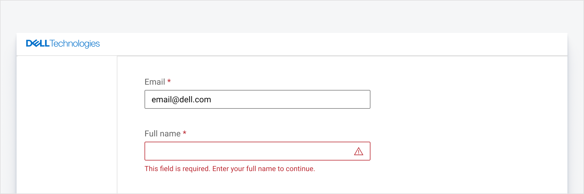 A image showing error text: “Enter your full name to continue.”