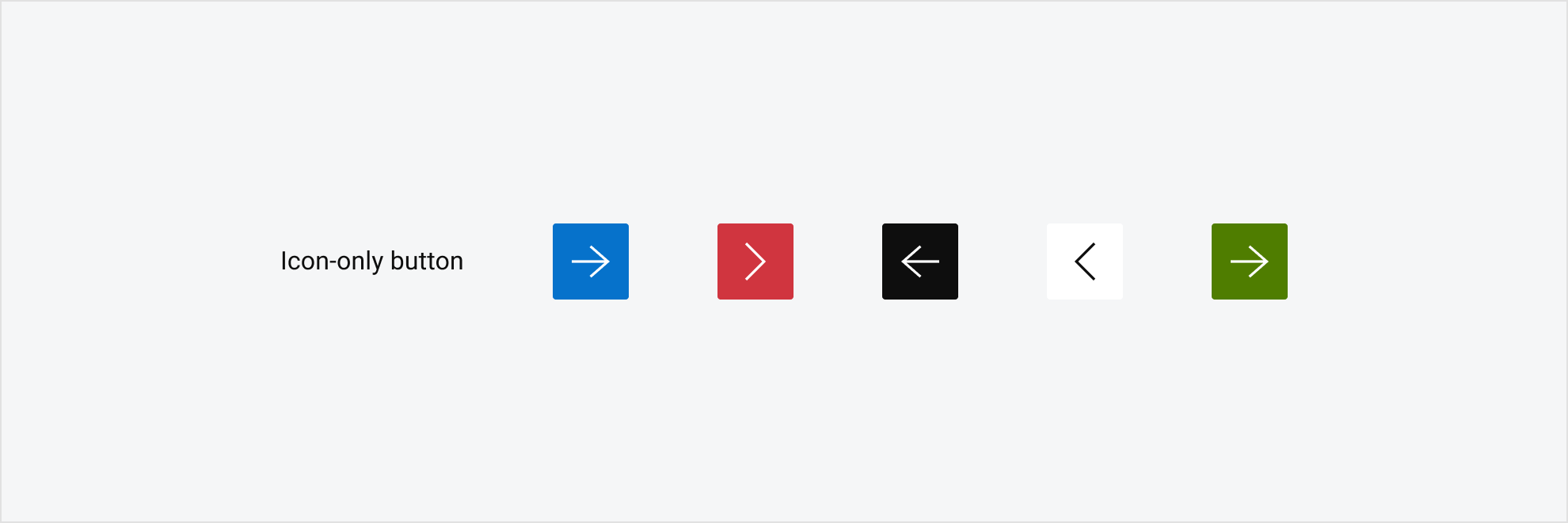 Image displaying icon-only button - in blue, red, black, white and green variations.