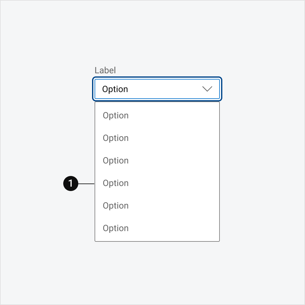 The select component in its dropdown state, showing a menu of options.