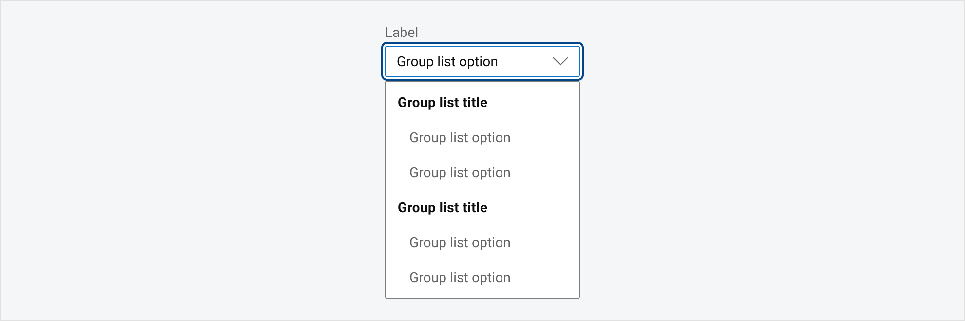 A browser-styled menu for the select component, featuring a group list.