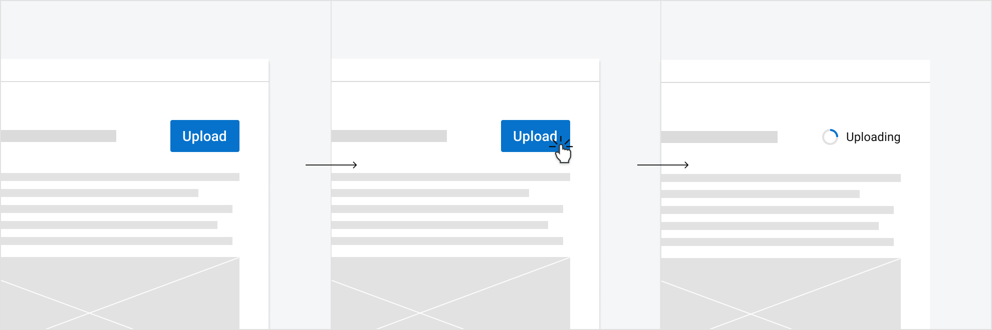Image showing loading indicator used to replace a button component after the button is pressed.