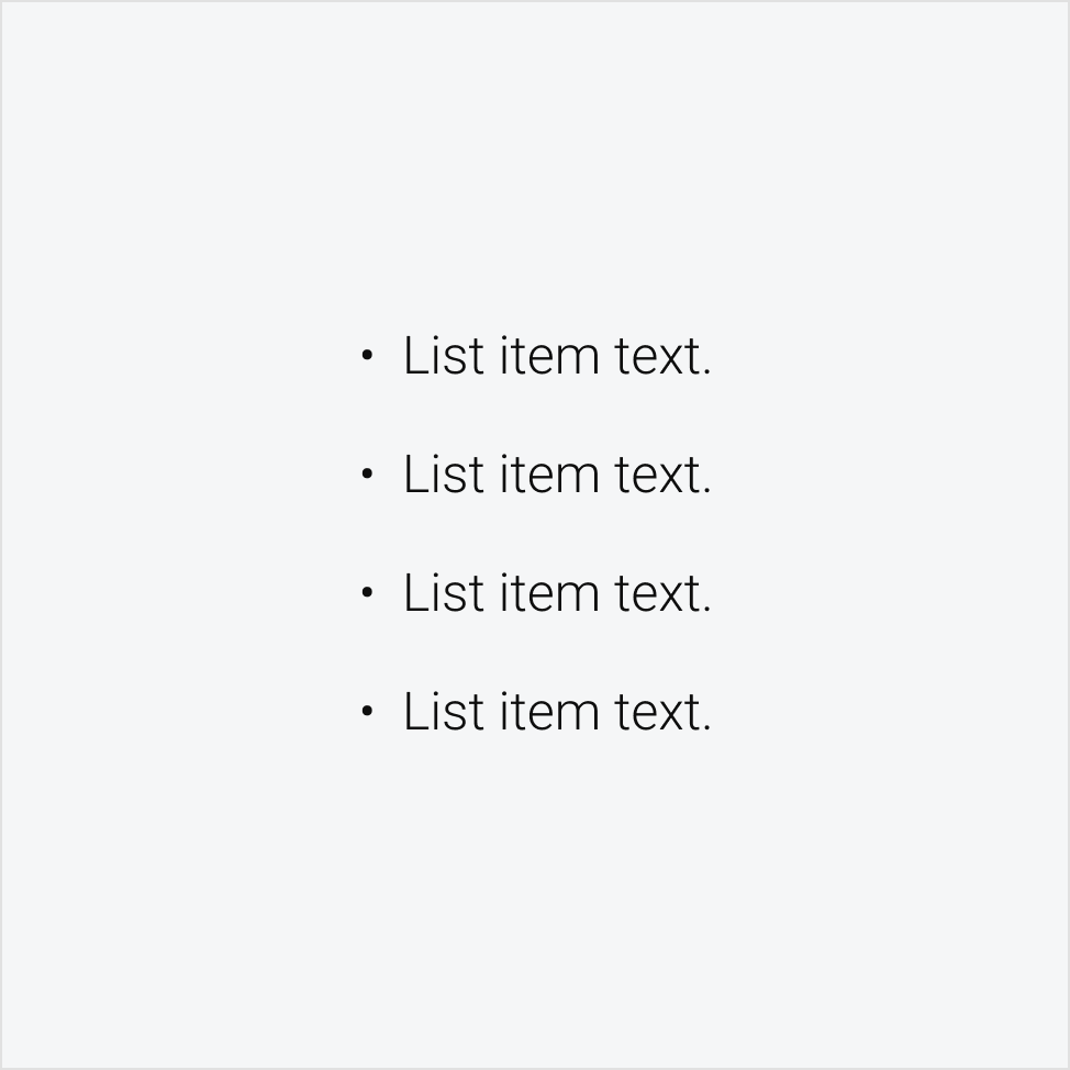 An image showing a list in body 1 font size.